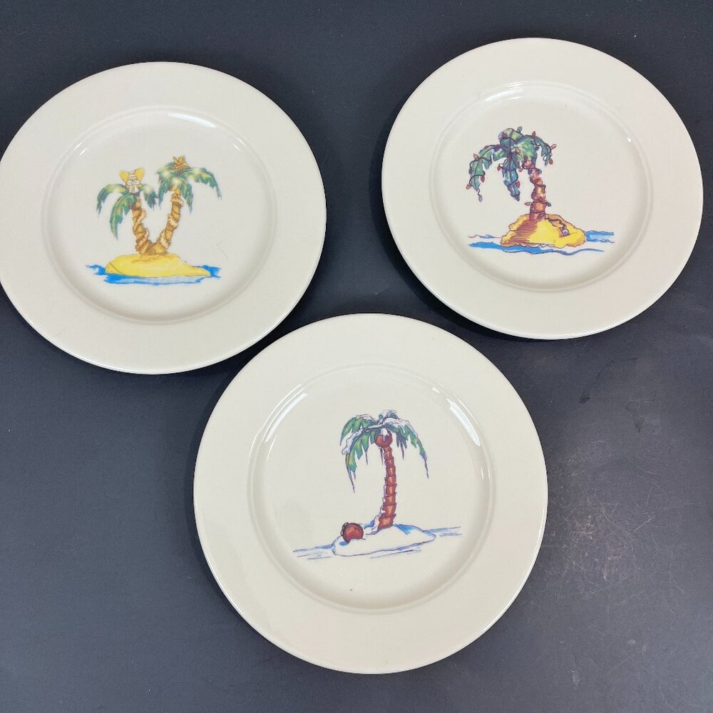 Homer Laughlin What a Dish Holiday Palm tree salad plates, 3 quantity